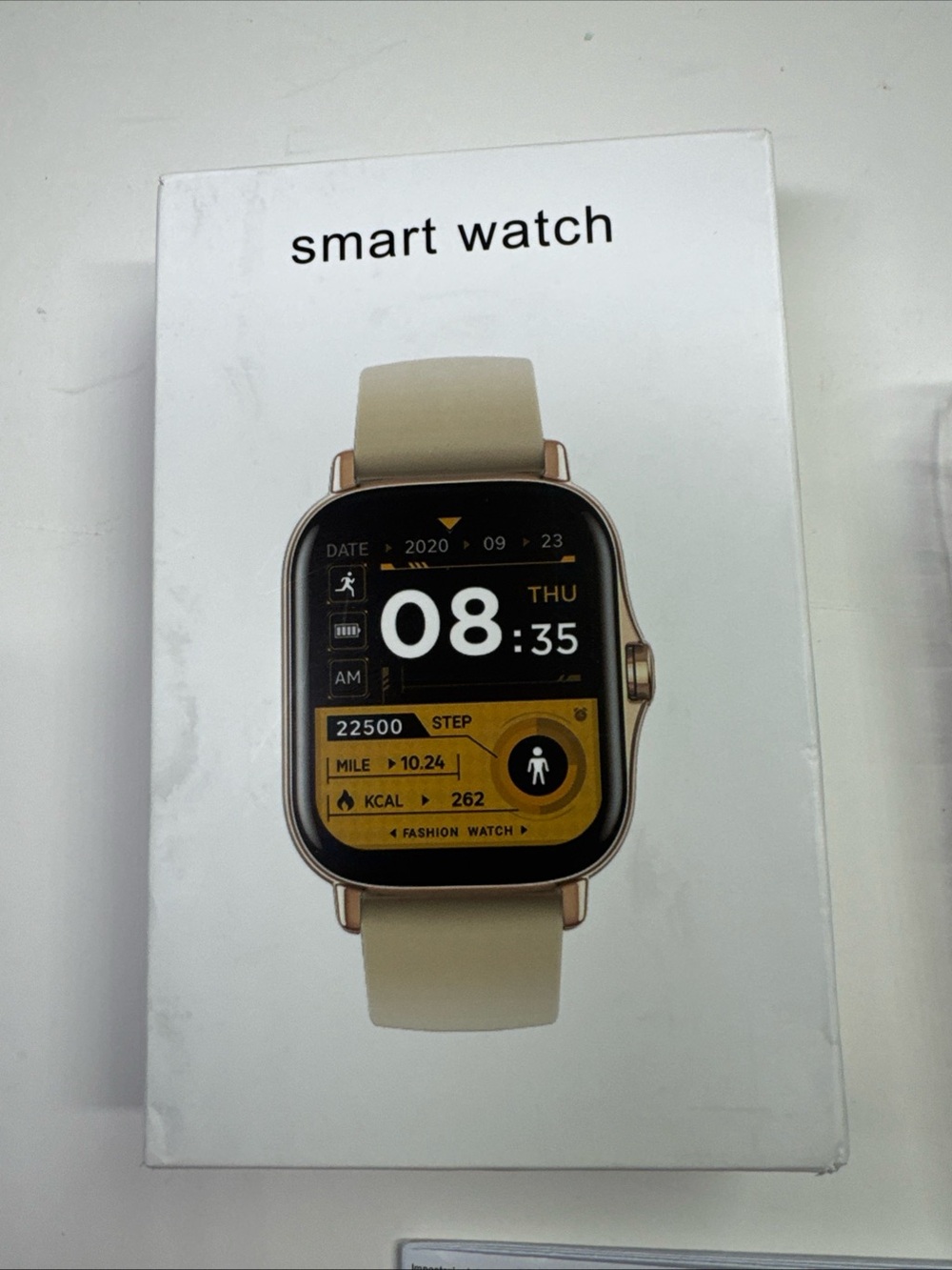 Beige Silicone Smart Watch with Fitness Display